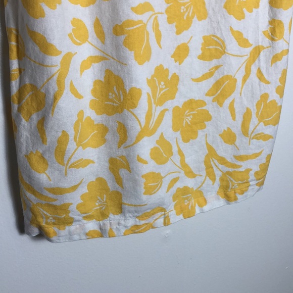 Yellow Floral Linen blend Mini Dress Beach Dress SzS - Picture 4 of 7